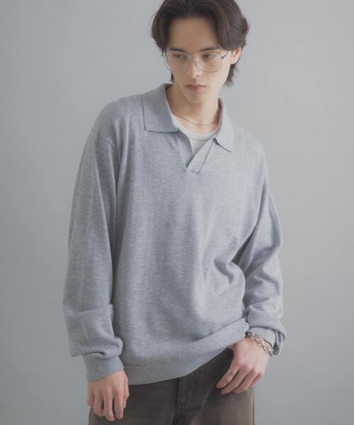 SENSE OF PLACE by URBAN RESEARCH（センスオブプレイスバイアーバンリサーチ）の「『洗濯可』スキッパーロングスリーブニット（ニット/セーター・メンズ・ネイビー/ブラック/ライトグレー・LARGE/MEDIUM）」の9枚目の写真