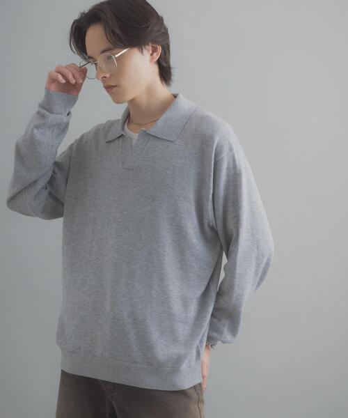 SENSE OF PLACE by URBAN RESEARCH（センスオブプレイスバイアーバンリサーチ）の「『洗濯可』スキッパーロングスリーブニット（ニット/セーター・メンズ・ネイビー/ブラック/ライトグレー・LARGE/MEDIUM）」の10枚目の写真