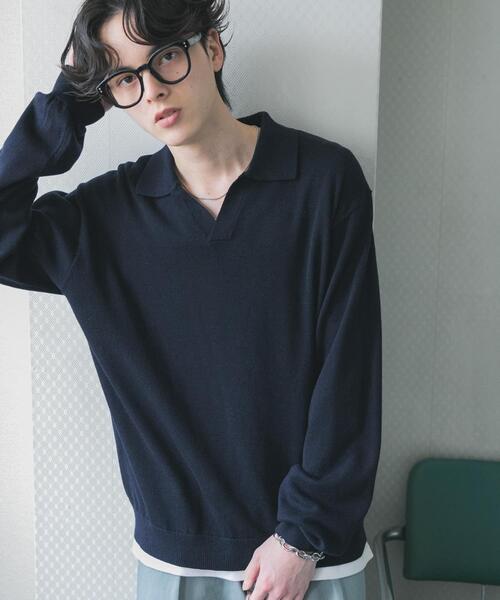 SENSE OF PLACE by URBAN RESEARCH（センスオブプレイスバイアーバンリサーチ）の「『洗濯可』スキッパーロングスリーブニット（ニット/セーター・メンズ・ネイビー/ブラック/ライトグレー・LARGE/MEDIUM）」の16枚目の写真