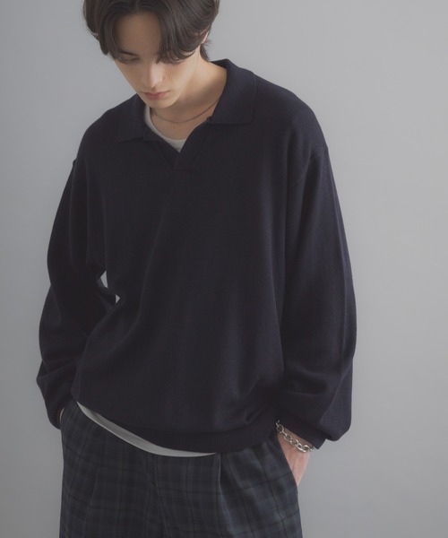 SENSE OF PLACE by URBAN RESEARCH（センスオブプレイスバイアーバンリサーチ）の「スキッパーL/Sニット（ニット/セーター・メンズ・ネイビー/ブラック/ライトグレー・LARGE/MEDIUM）」の3枚目の写真