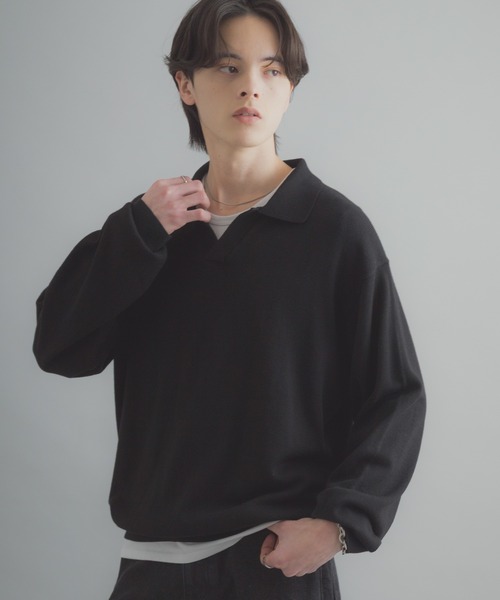 SENSE OF PLACE by URBAN RESEARCH（センスオブプレイスバイアーバンリサーチ）の「スキッパーL/Sニット（ニット/セーター・メンズ・ネイビー/ブラック/ライトグレー・LARGE/MEDIUM）」の6枚目の写真