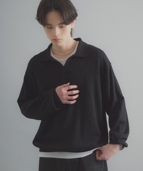 SENSE OF PLACE by URBAN RESEARCH（センスオブプレイスバイアーバンリサーチ）の「スキッパーL/Sニット（ニット/セーター・メンズ・ネイビー/ブラック/ライトグレー・LARGE/MEDIUM）」の4枚目の写真