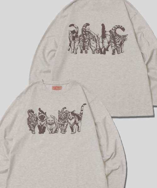SITRY（シトリー）の「Cat ＆ Dog Print T-Shirt/アニマル 猫＆犬 発泡プリント オーバーサイズ 長袖Tシャツ ロンT レディース メンズ（Tシャツ/カットソー・メンズ・ベージュ系その他/ブラック/ブラック系その他/ホワイト系その他/ホワイト/グレー系その他/チャコール/オートミール・LL/L/M）」の7枚目の写真