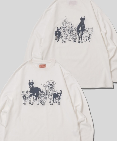 SITRY（シトリー）の「Cat ＆ Dog Print T-Shirt/アニマル 猫＆犬 発泡プリント オーバーサイズ 長袖Tシャツ ロンT レディース メンズ（Tシャツ/カットソー・メンズ・ベージュ系その他/ブラック/ブラック系その他/ホワイト系その他/ホワイト/グレー系その他/チャコール/オートミール・LL/L/M）」の3枚目の写真