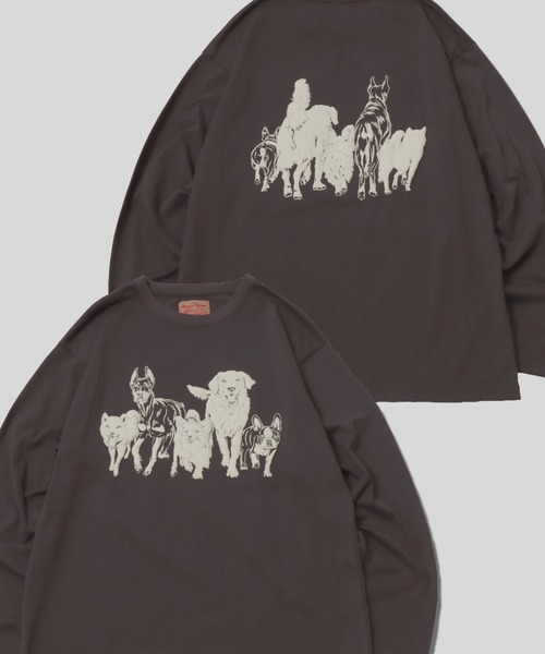 SITRY（シトリー）の「Cat ＆ Dog Print T-Shirt/アニマル 猫＆犬 発泡プリント オーバーサイズ 長袖Tシャツ ロンT レディース メンズ（Tシャツ/カットソー・メンズ・ベージュ系その他/ブラック/ブラック系その他/ホワイト系その他/ホワイト/グレー系その他/チャコール/オートミール・LL/L/M）」の5枚目の写真