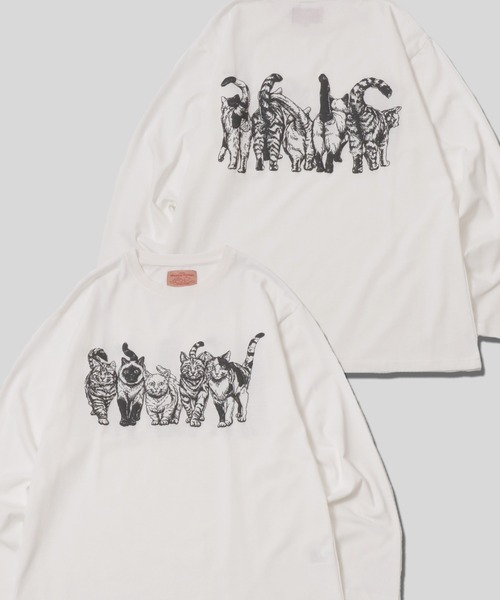 SITRY（シトリー）の「Cat ＆ Dog Print T-Shirt/アニマル 猫＆犬 発泡プリント オーバーサイズ 長袖Tシャツ ロンT レディース メンズ（Tシャツ/カットソー・メンズ・ベージュ系その他/ブラック/ブラック系その他/ホワイト系その他/ホワイト/グレー系その他/チャコール/オートミール・LL/L/M）」の2枚目の写真