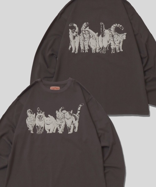 SITRY（シトリー）の「Cat ＆ Dog Print T-Shirt/アニマル 猫＆犬 発泡プリント オーバーサイズ 長袖Tシャツ ロンT レディース メンズ（Tシャツ/カットソー・メンズ・ベージュ系その他/ブラック/ブラック系その他/ホワイト系その他/ホワイト/グレー系その他/チャコール/オートミール・LL/L/M）」の6枚目の写真