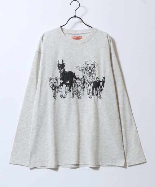 SITRY（シトリー）の「Cat ＆ Dog Print T-Shirt/アニマル 猫＆犬 発泡プリント オーバーサイズ 長袖Tシャツ ロンT レディース メンズ（Tシャツ/カットソー・メンズ・ベージュ系その他/ブラック/ブラック系その他/ホワイト系その他/ホワイト/グレー系その他/チャコール/オートミール・LL/L/M）」の19枚目の写真