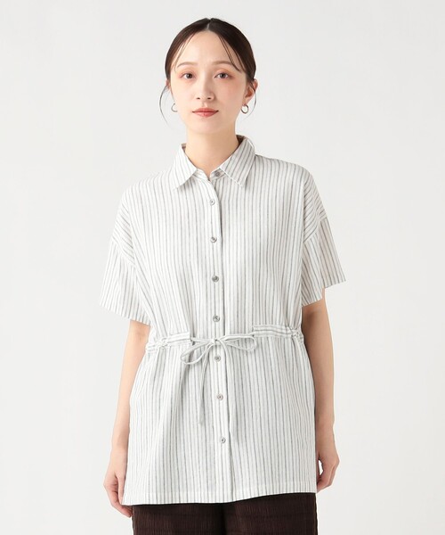 BEAMS HEART(ビームスハート)の「麻混 ウエスト ドロスト シャツ(シャツ/ブラウス・レディース・その他/オフホワイト/レッド・FREE)」の6枚目の写真