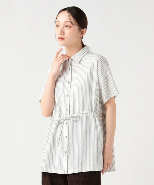 BEAMS HEART(ビームスハート)の「麻混 ウエスト ドロスト シャツ(シャツ/ブラウス・レディース・その他/オフホワイト/レッド・FREE)」の7枚目の写真