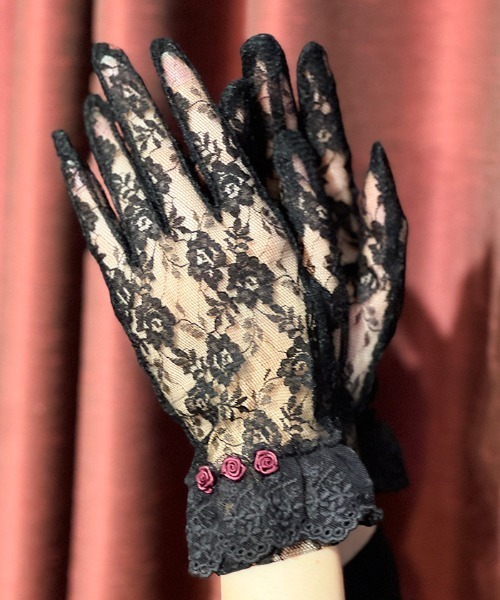 axes femme（アクシーズファム）の「巻きバラレースグローブ（手袋・レディース・ブラック/ホワイト・FREE）」の6枚目の写真