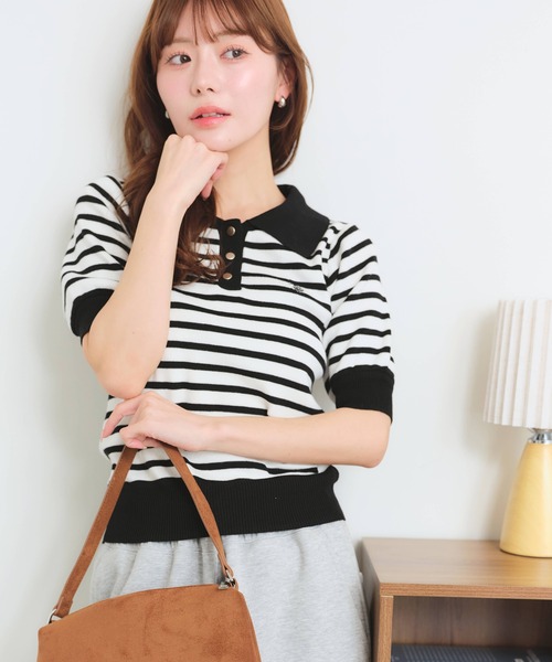 U.S. POLO ASSN.(ユーエスポロアッスン)の「【U.S. POLO ASSN./ユーエスポロアッスン】刺繍 バイカラー 半袖 ポロニット サマーニット(ポロシャツ・レディース・オフホワイト/グリーン系/ベージュ/ブラック系/ネイビー・M/L/LL)」の11枚目の写真