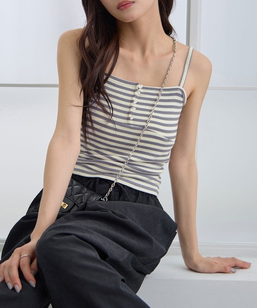 CHAN ME(チャンミ)の「ボーダーキャミソール(キャミソール・レディース・グレー/ブラック・X-LARGE/LARGE/MEDIUM)」の11枚目の写真