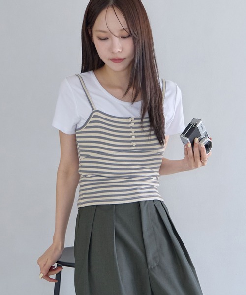 CHAN ME(チャンミ)の「ボーダーキャミソール(キャミソール・レディース・グレー/ブラック・X-LARGE/LARGE/MEDIUM)」の13枚目の写真