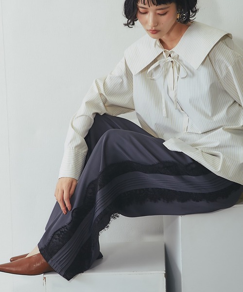 ANOTHER S(アナザーエス)の「サイドレースイージーパンツ(その他パンツ・レディース・チャコールグレー/ブラック・M)」の2枚目の写真