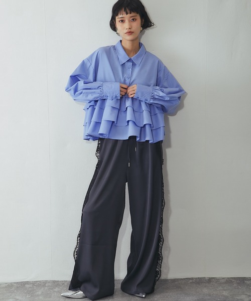 ANOTHER S(アナザーエス)の「サイドレースイージーパンツ(その他パンツ・レディース・チャコールグレー/ブラック・M)」の8枚目の写真