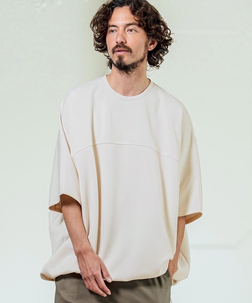 Magine(マージン)の「mt10253- Switching Panel Drawstring Hem Relax Fit Short Sleeve T-Shirt Tシャツ(MGN-261-012)(Tシャツ/カットソー・メンズ・グリーン/オフホワイト/ブラック・48/46/44)」の1枚目の写真