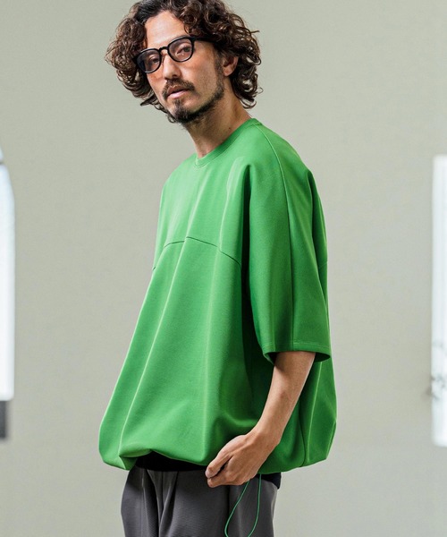 Magine(マージン)の「mt10253- Switching Panel Drawstring Hem Relax Fit Short Sleeve T-Shirt Tシャツ(MGN-261-012)(Tシャツ/カットソー・メンズ・グリーン/オフホワイト/ブラック・48/46/44)」の3枚目の写真
