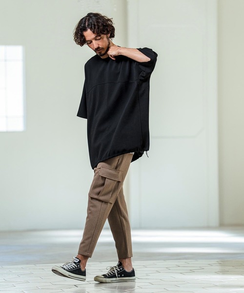 Magine(マージン)の「mt10253- Switching Panel Drawstring Hem Relax Fit Short Sleeve T-Shirt Tシャツ(MGN-261-012)(Tシャツ/カットソー・メンズ・グリーン/オフホワイト/ブラック・48/46/44)」の7枚目の写真