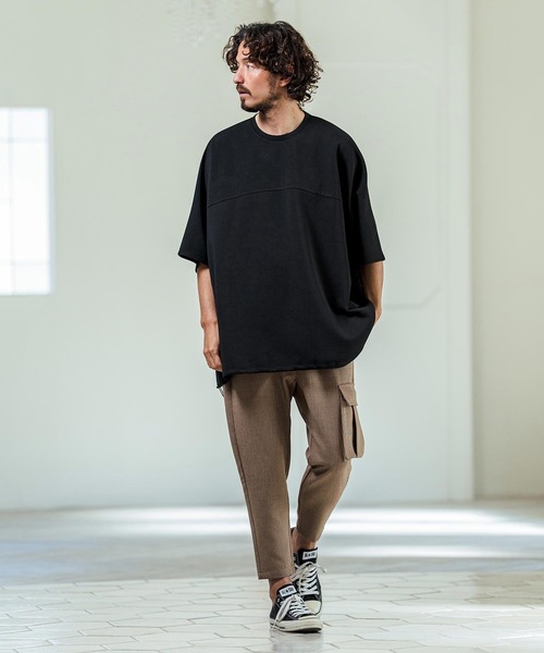 Magine(マージン)の「mt10253- Switching Panel Drawstring Hem Relax Fit Short Sleeve T-Shirt Tシャツ(MGN-261-012)(Tシャツ/カットソー・メンズ・グリーン/オフホワイト/ブラック・48/46/44)」の9枚目の写真