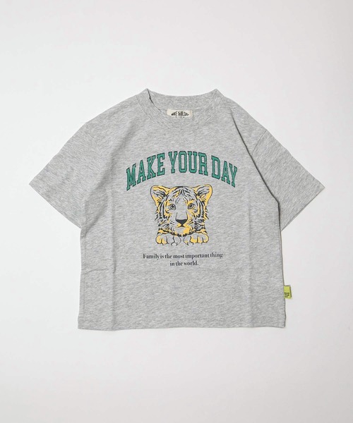 MAKE YOUR DAY(メイクユアデイ)の「ファミリー子トラ半袖Tシャツ■80~140cm(Tシャツ/カットソー・キッズ・グレー/オフホワイト・110/80/90/100/120/130/140)」の1枚目の写真