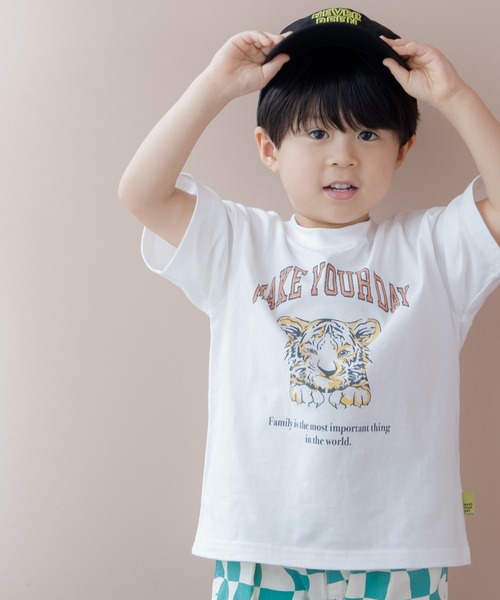 MAKE YOUR DAY(メイクユアデイ)の「ファミリー子トラ半袖Tシャツ■80~140cm(Tシャツ/カットソー・キッズ・グレー/オフホワイト・110/80/90/100/120/130/140)」の2枚目の写真