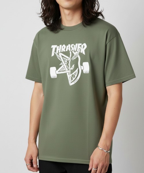 THRASHER(スラッシャー)の「SPITFIRE THRASH BURN S/S T-SHIRTS/ THRASHER スラッシャー ロゴプリント 半袖Tシャツ ユニセックス(Tシャツ/カットソー・メンズ・ブラック/アーミー・MEDIUM/LARGE/X-LARGE)」の7枚目の写真