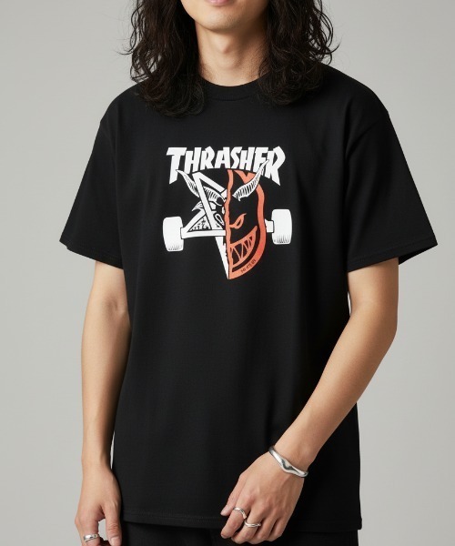 THRASHER(スラッシャー)の「SPITFIRE THRASH BURN S/S T-SHIRTS/ THRASHER スラッシャー ロゴプリント 半袖Tシャツ ユニセックス(Tシャツ/カットソー・メンズ・ブラック/アーミー・MEDIUM/LARGE/X-LARGE)」の4枚目の写真