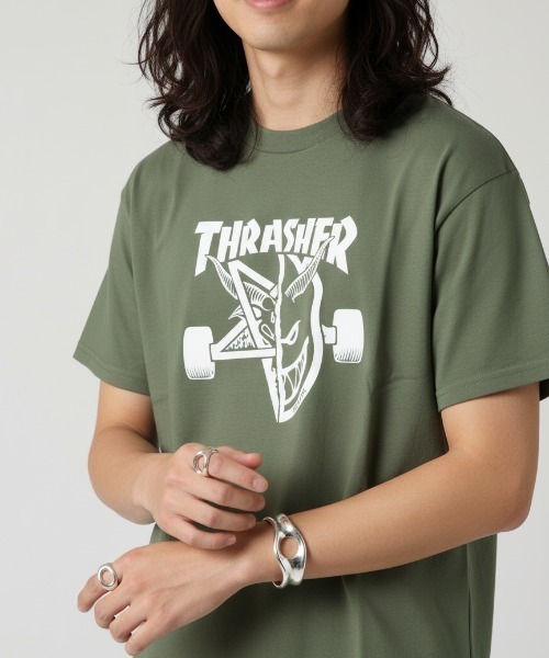 THRASHER(スラッシャー)の「SPITFIRE THRASH BURN S/S T-SHIRTS/ THRASHER スラッシャー ロゴプリント 半袖Tシャツ ユニセックス(Tシャツ/カットソー・メンズ・ブラック/アーミー・MEDIUM/LARGE/X-LARGE)」の6枚目の写真
