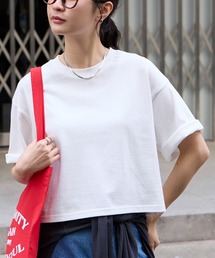 <万能UVカット/汗ジミ防止>オーバーサイズ シンプル半袖Tシャツ【ショート丈/ミディアム丈】
