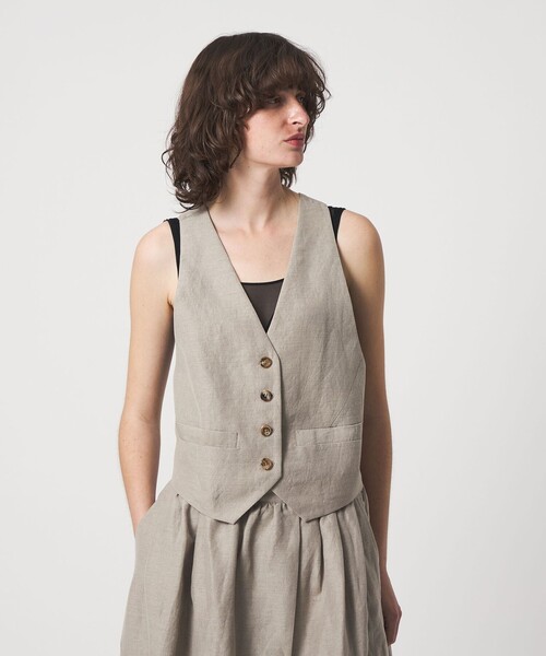 6(ロク)の「<6(ROKU)>麻ブレンド ベスト(ベスト・レディース・ブラック/ベージュ・FREE)」の1枚目の写真