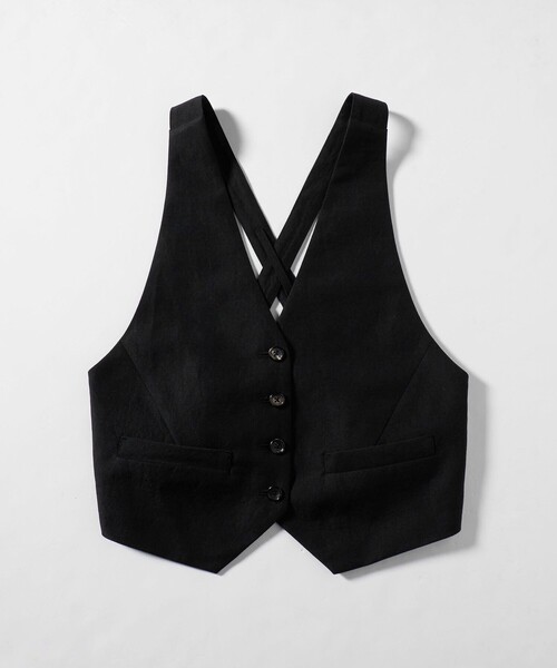 6(ロク)の「<6(ROKU)>麻ブレンド ベスト(ベスト・レディース・ブラック/ベージュ・FREE)」の2枚目の写真