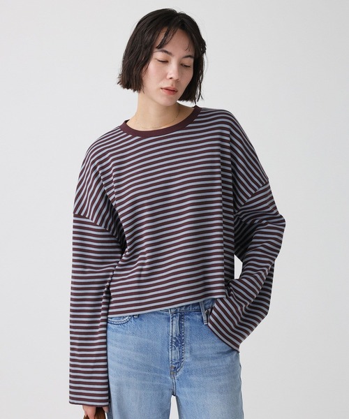 BABYLONE（バビロン）の「【大屋夏南さんコラボアイテム】【WEB先行予約】ボーダーロンT（Tシャツ/カットソー・レディース・チャコール/ボルドー・フリー）」の8枚目の写真