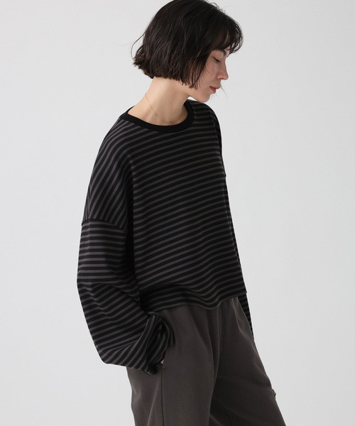 BABYLONE（バビロン）の「【大屋夏南さんコラボアイテム】【WEB先行予約】ボーダーロンT（Tシャツ/カットソー・レディース・チャコール/ボルドー・フリー）」の12枚目の写真