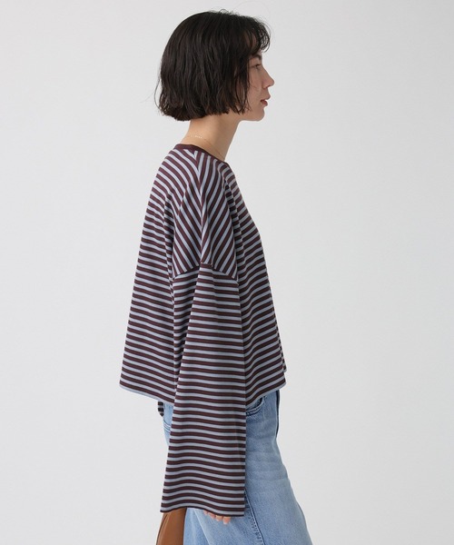 BABYLONE（バビロン）の「【大屋夏南さんコラボアイテム】【WEB先行予約】ボーダーロンT（Tシャツ/カットソー・レディース・チャコール/ボルドー・フリー）」の9枚目の写真