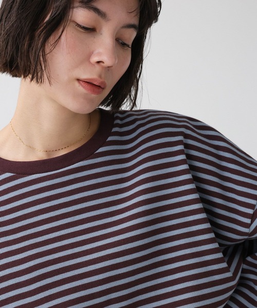 BABYLONE（バビロン）の「【大屋夏南さんコラボアイテム】【WEB先行予約】ボーダーロンT（Tシャツ/カットソー・レディース・チャコール/ボルドー・フリー）」の7枚目の写真