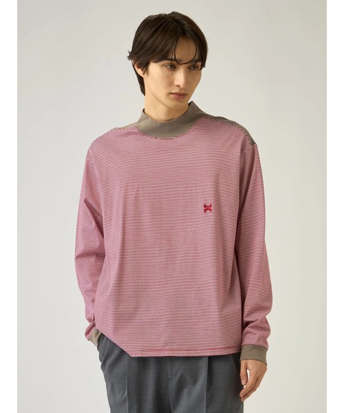 Mc McGREGOR(エムシーマックレガー)の「【Mc McGREGOR】Striped Mock-Neck LS Tee(Tシャツ/カットソー・メンズ・ブラック/レッド・L/M)」の2枚目の写真