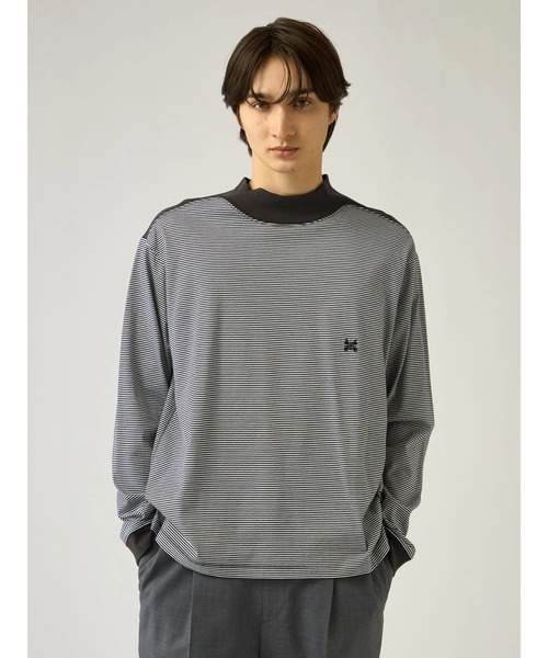 Mc McGREGOR(エムシーマックレガー)の「【Mc McGREGOR】Striped Mock-Neck LS Tee(Tシャツ/カットソー・メンズ・ブラック/レッド・L/M)」の1枚目の写真