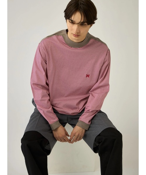Mc McGREGOR(エムシーマックレガー)の「【Mc McGREGOR】Striped Mock-Neck LS Tee(Tシャツ/カットソー・メンズ・ブラック/レッド・L/M)」の3枚目の写真