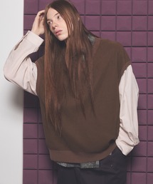 《UNISEX》Shirt Docking Prime-Over V-neck Knit Pullover/シャツドッキングプライムオーバーVネックニットプルオーバー【MAISON SPECIAL/メゾンスペシャル】
