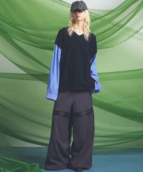 UNISEX》Shirt Docking Prime-Over V-neck Knit Pullover/シャツ