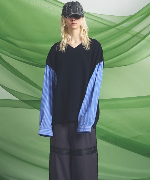 MAISON SPECIAL(メゾンスペシャル)の「《UNISEX》Shirt Docking Prime-Over V-neck Knit Pullover/シャツドッキングプライムオーバーVネックニットプルオーバー【MAISON SPECIAL/メゾンスペシャル】(ニット/セーター・メンズ・ブラウン/ネイビー・0/1/2)」の20枚目の写真