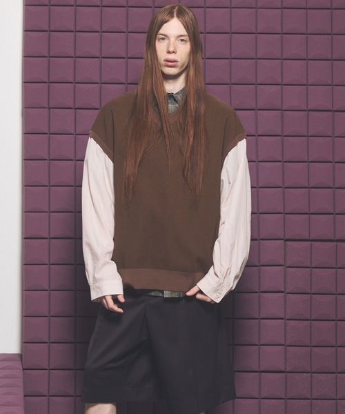 UNISEX》Shirt Docking Prime-Over V-neck Knit Pullover/シャツ