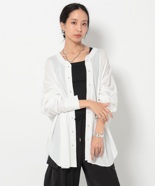 HEREIAM(ヘレイアム)の「【HEREIAM】シアーワッフル2WAYカーディガン(カーディガン/ボレロ・レディース・ブラック/ホワイト・FREE)」の2枚目の写真