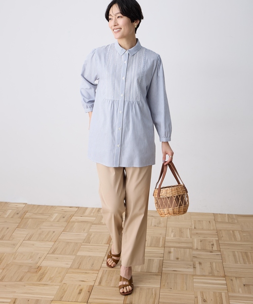 DECOY SINCE 1981（デコイシンスイチキュウハチイチ）の「刺しゅうストライプブラウス（シャツ/ブラウス・レディース・ネイビー/グリーン/ブルー・9号/11号/13号/15号/17号）」の12枚目の写真