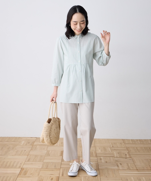 DECOY SINCE 1981（デコイシンスイチキュウハチイチ）の「刺しゅうストライプブラウス（シャツ/ブラウス・レディース・ネイビー/グリーン/ブルー・9号/11号/13号/15号/17号）」の15枚目の写真