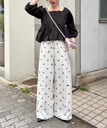 Kastane | 【無地&花柄/2サイズ展開/低身長サイズ】フラワーステッチスウェットパンツ(スウェットパンツ)