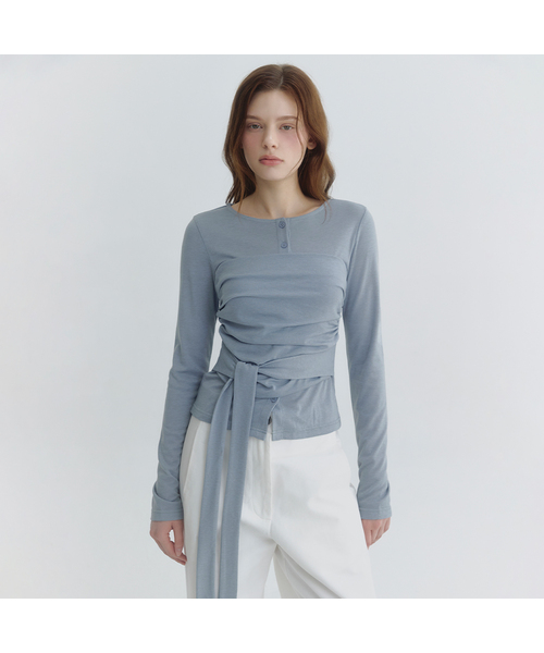 MICANE(ミケーネ)の「ミネイレイヤードストラップT(Tシャツ/カットソー・レディース・スカイブルー/アイボリー/チャコール・SMALL/MEDIUM/LARGE/X-LARGE)」の1枚目の写真
