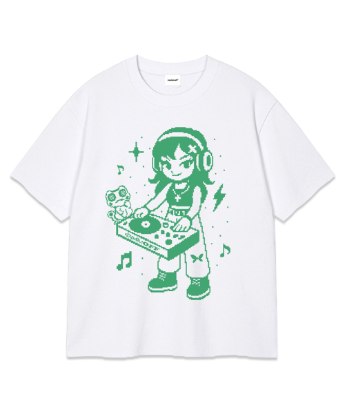RANDOMOFF(ランダムオフ)の「PIXEL DJ KID OVER FIT T-SHIRT (3color)(Tシャツ/カットソー・メンズ・ホワイト/ブラック/ネイビー・SMALL/MEDIUM/LARGE/X-LARGE)」の4枚目の写真