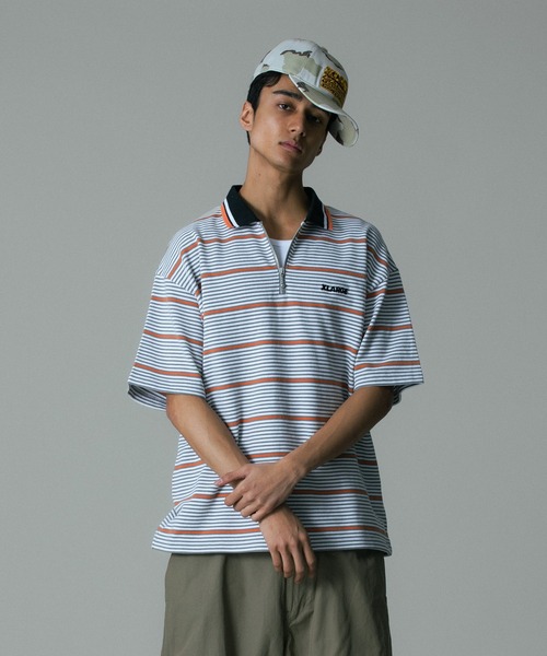 XLARGE(エクストララージ)の「STRIPE ZIP POLO SHIRT(Tシャツ/カットソー・メンズ・ブラック/グレー・S/M/L/XL)」の9枚目の写真